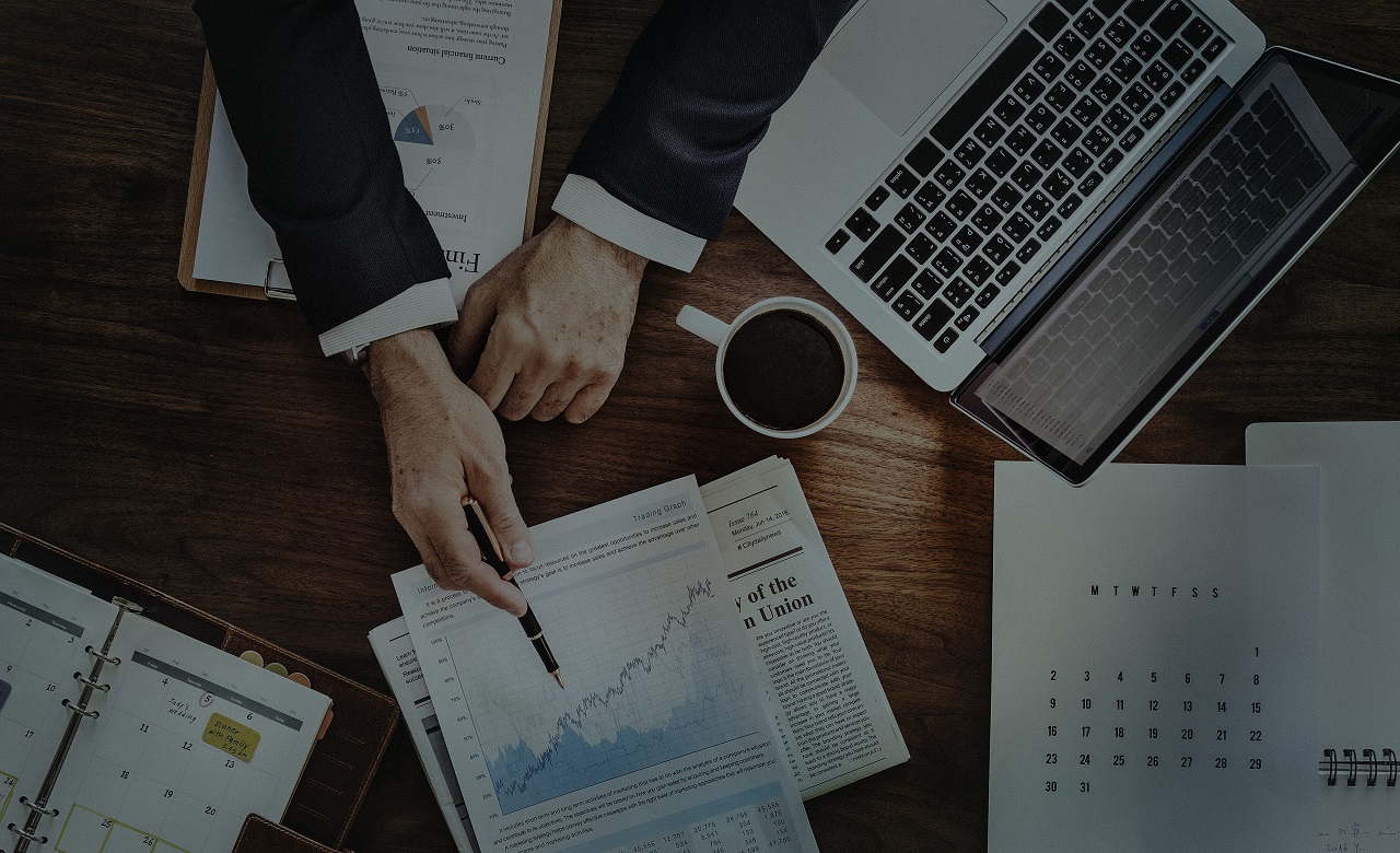 Aerial view of business data analysis graph