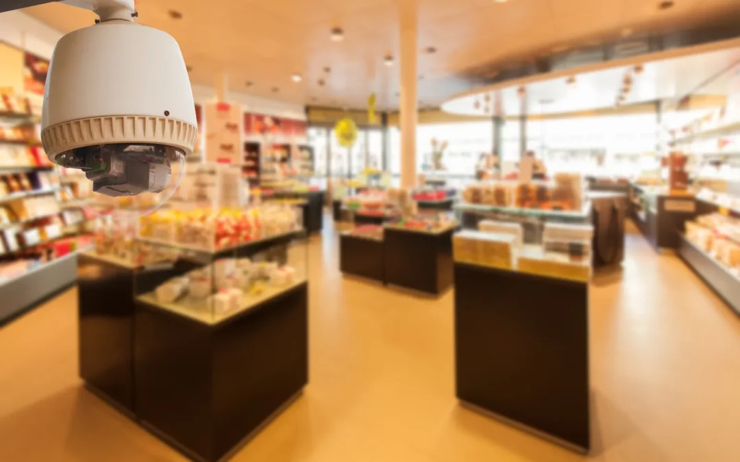 Cámaras de seguridad para PYMES: domo vigilando las góndolas de un local comercial